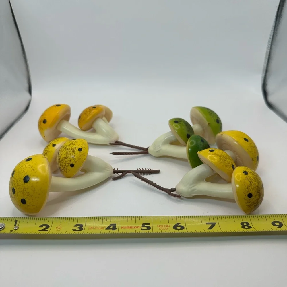 Vintage Mushroom Plastic Blow Mold Plant Picks By Homco. Set of 4
